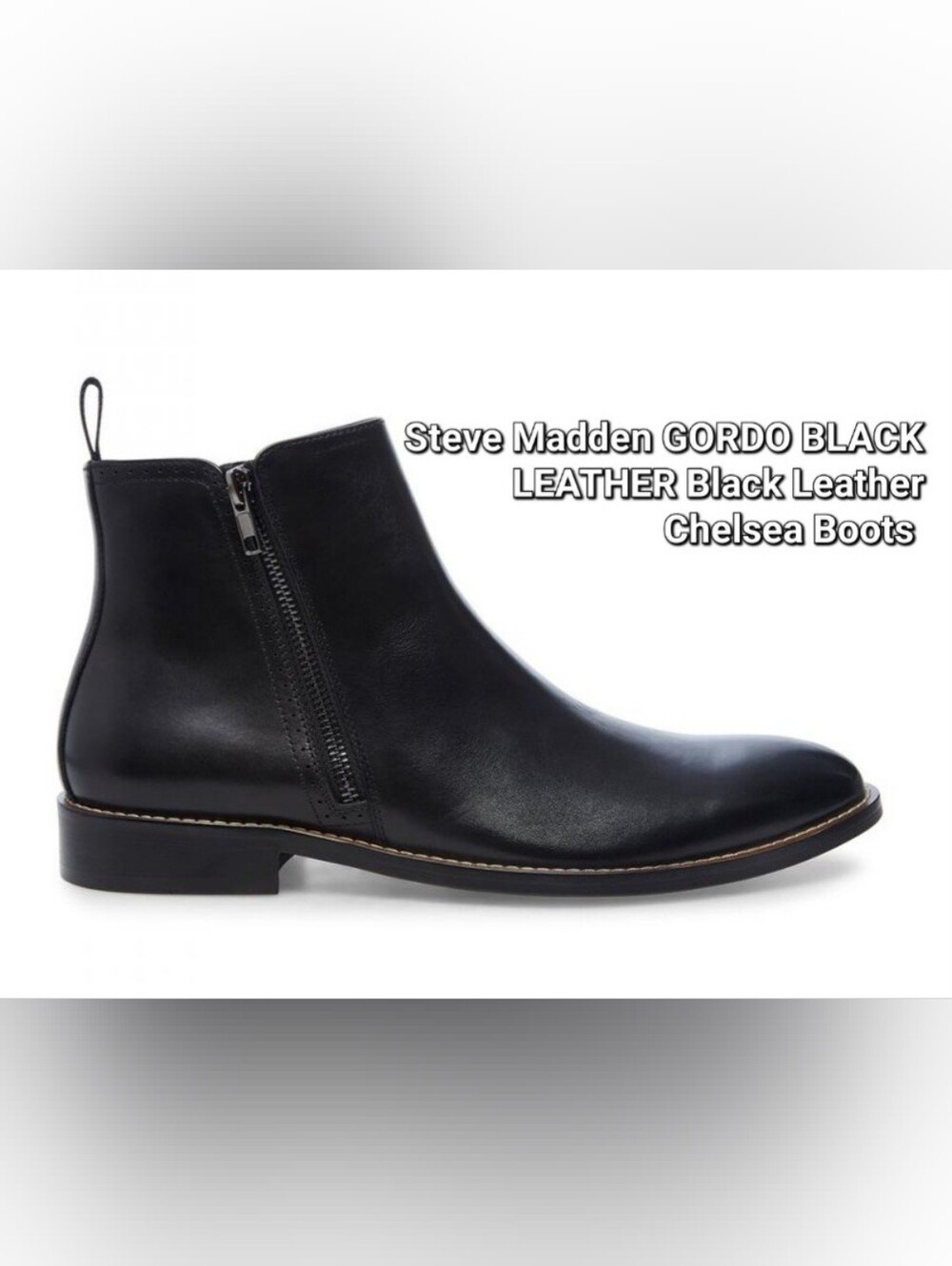 Steve Madden Black Leather Chukka Boot with Side Zip